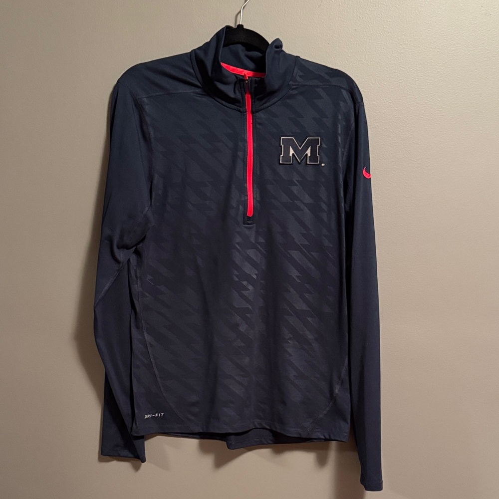 Nike Men's Ole Miss Navy and Red Quarter-Zip Jacket
